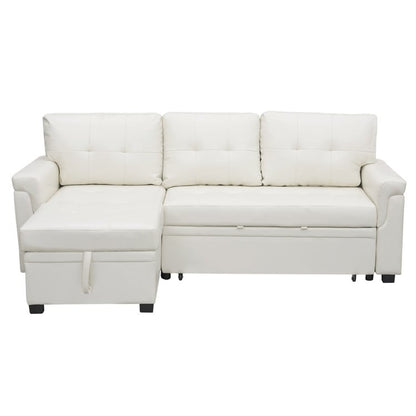 Canapé d'angle convertible et réversible avec lit escamotable, chaise longue avec rangement intégré et pieds robustes.