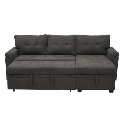 Canapé d'angle convertible et réversible avec lit escamotable, chaise longue avec rangement intégré et pieds robustes.