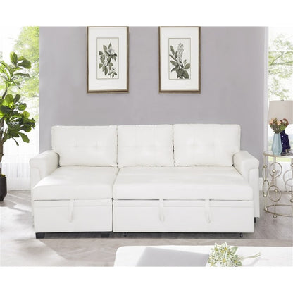 Canapé d'angle convertible et réversible avec lit escamotable, chaise longue avec rangement intégré et pieds robustes.