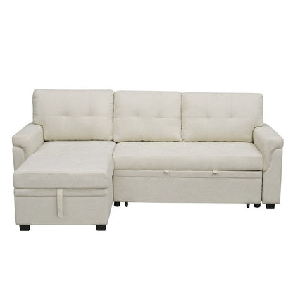 Canapé d'angle convertible et réversible avec lit escamotable, chaise longue avec rangement intégré et pieds robustes.