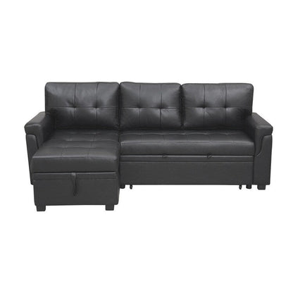 Canapé d'angle convertible et réversible avec lit escamotable, chaise longue avec rangement intégré et pieds robustes.