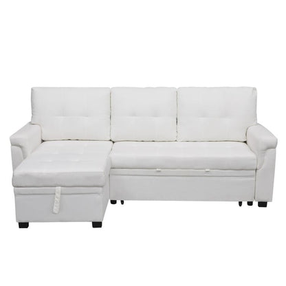 Canapé d'angle convertible et réversible avec lit escamotable, chaise longue avec rangement intégré et pieds robustes.