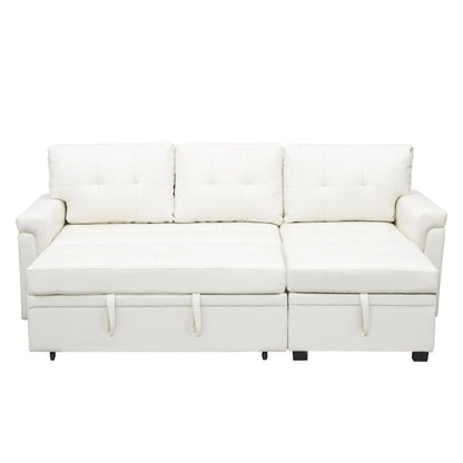 Canapé d'angle convertible et réversible avec lit escamotable, chaise longue avec rangement intégré et pieds robustes.