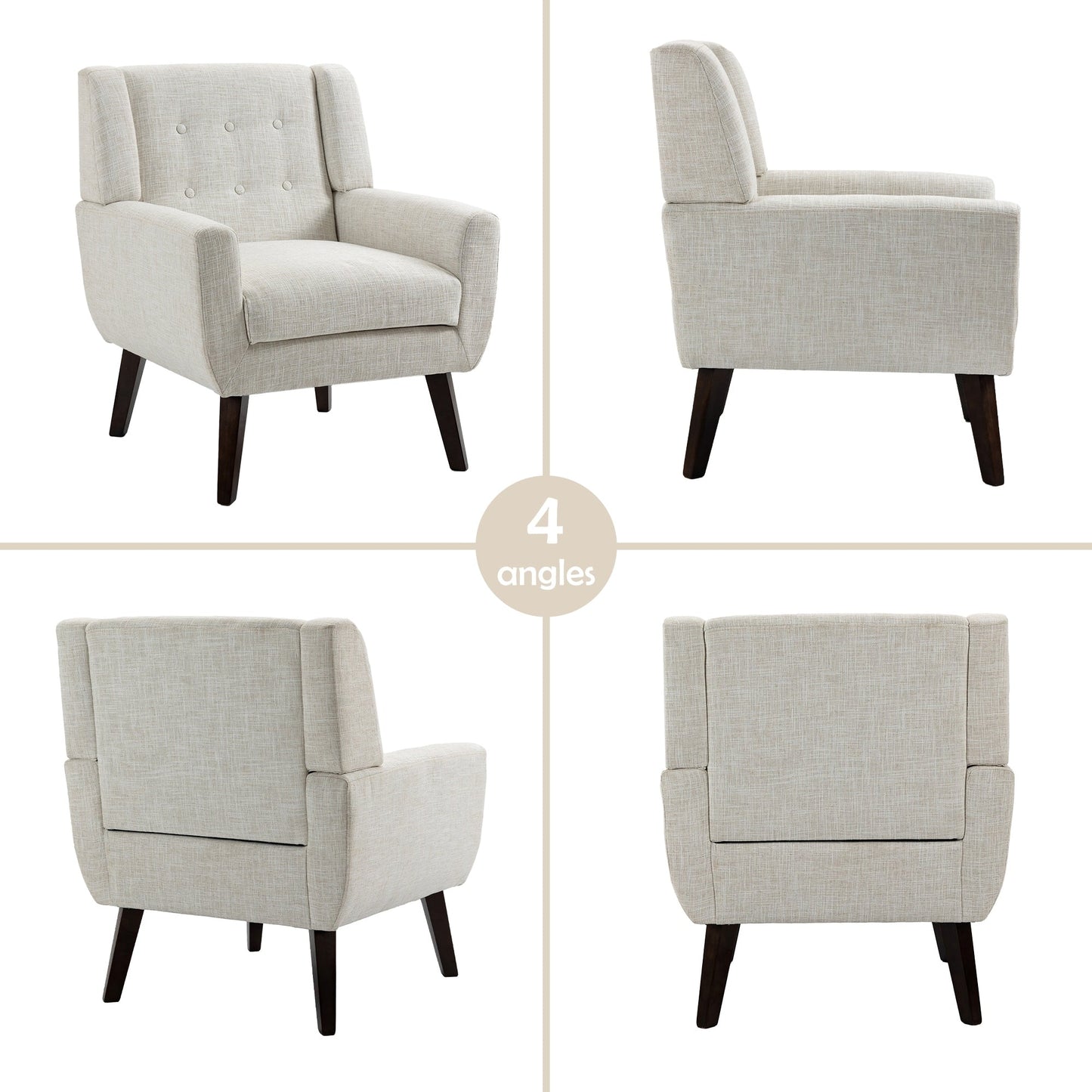 Fauteuil d'appoint moderne en tissu imitation coton/lin.