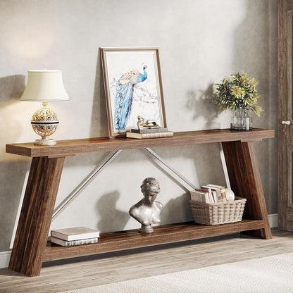 Table console de canapé en bois rustique de 180 cm de long avec étagère de rangement