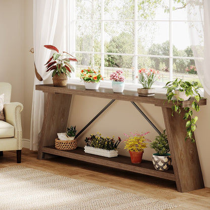 Table console de canapé en bois rustique de 180 cm de long avec étagère de rangement