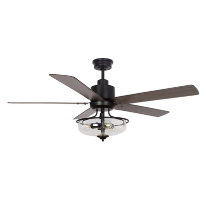 Ventilateur de plafond à 52 pouces avec 5 pales en bois réversibles, 3 lumières et télécommande.