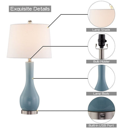 Ensemble de 2 lampes de table en céramique de 28,5 cm avec USB