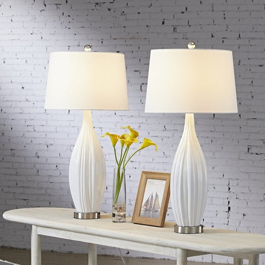 Ensemble de 2 lampes de table en porcelaine blanche standard 31 (lot de 2)
