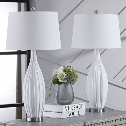 Ensemble de 2 lampes de table en porcelaine blanche standard 31 (lot de 2)