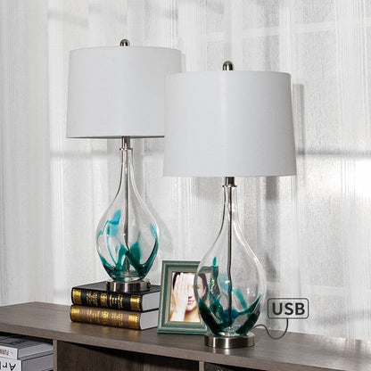 Lampes de chevet en verre avec port USB (lot de 2) - Lampe de bureau moderne