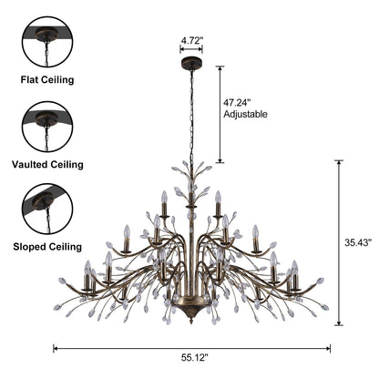 Suspension lumineuse en forme de bougie, style branche d'arbre rétro, avec cristaux, pour maison de campagne
