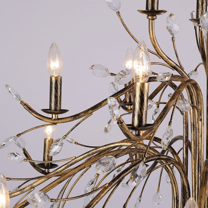 Suspension lumineuse en forme de bougie, style branche d'arbre rétro, avec cristaux, pour maison de campagne