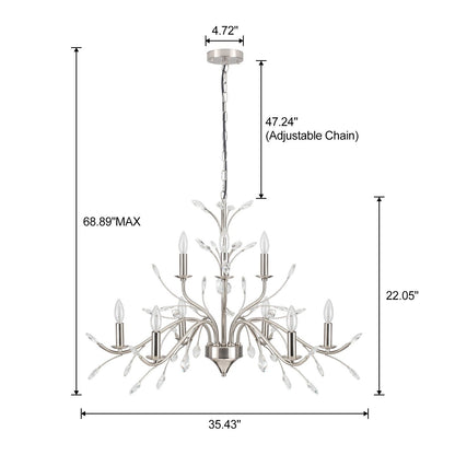 Suspension lumineuse en forme de bougie, style branche d'arbre rétro, avec cristaux, pour maison de campagne