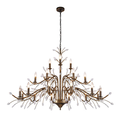Suspension lumineuse en forme de bougie, style branche d'arbre rétro, avec cristaux, pour maison de campagne