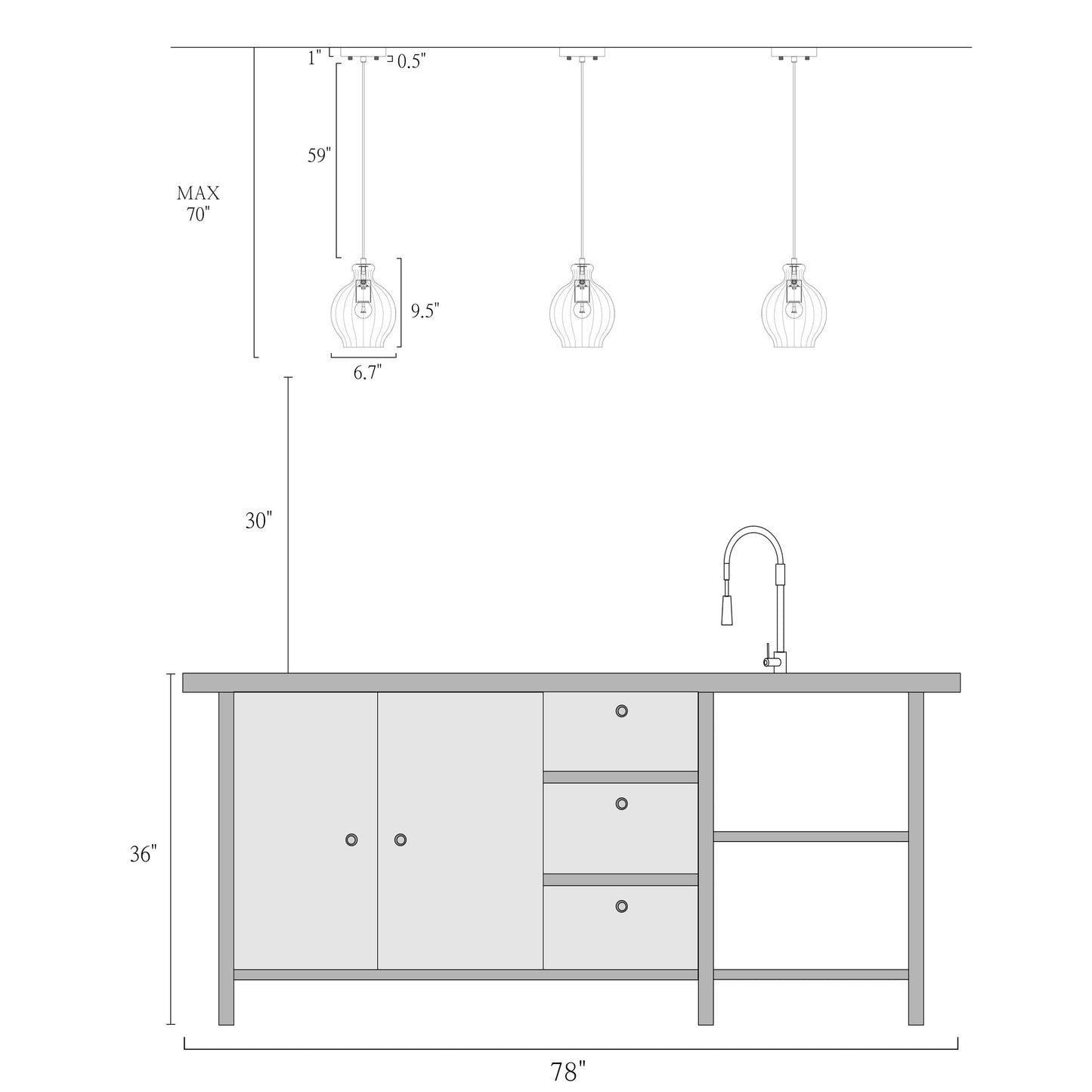 Suspension en laiton Coria, style moderne du milieu du siècle, 1 lumière, lampe d'îlot de cuisine chic, abat-jour en verre cannelé, salle à manger.