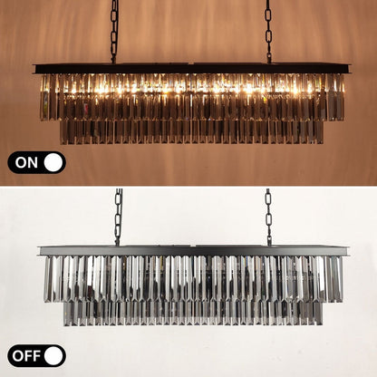 Luminaire suspendu à 2 niveaux pour îlot de cuisine, style moderne et contemporain, avec cristaux, gris fumé et noir, 47 po.