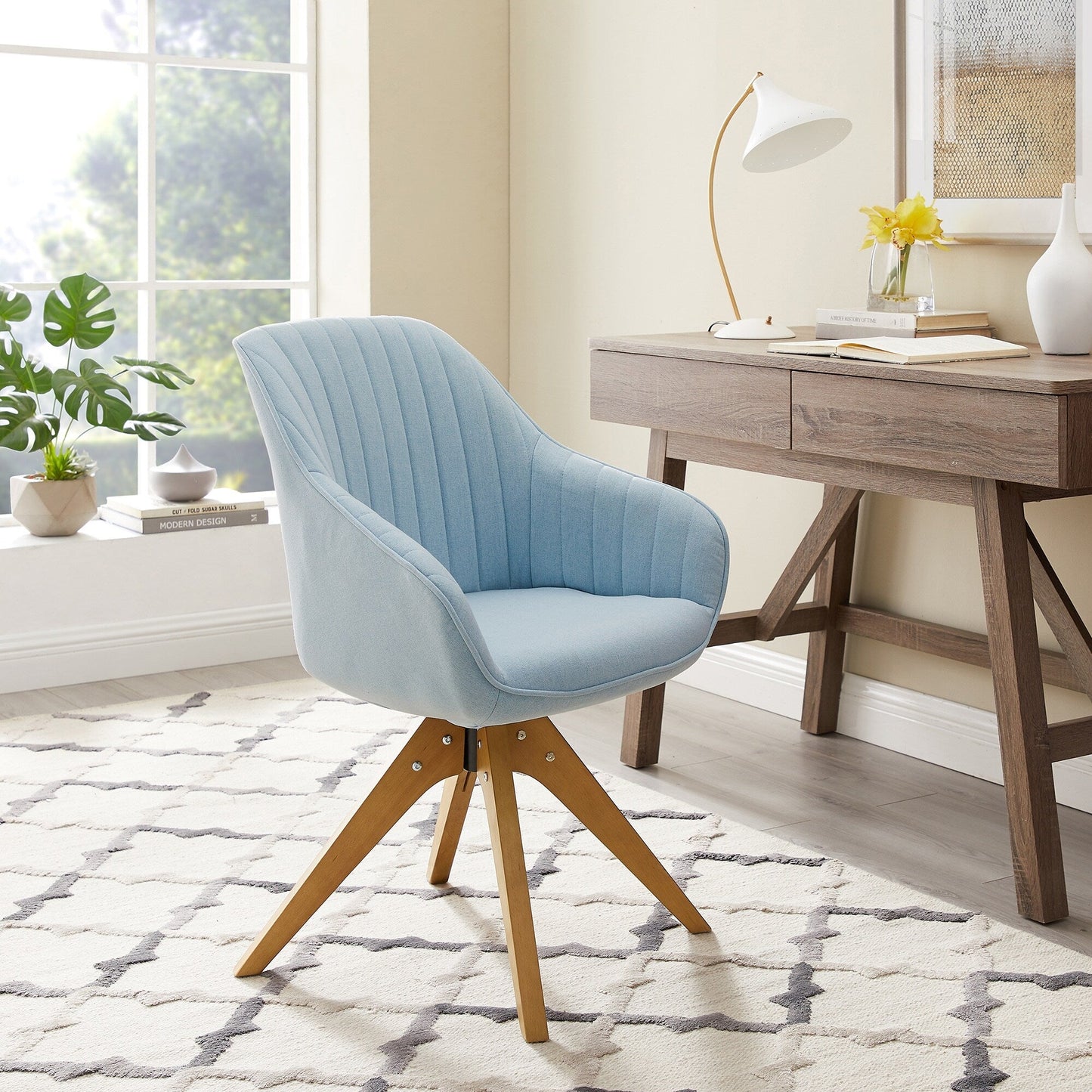Fauteuil pivotant à accoudoirs pour bureau moderne Art Leon avec pieds en bois