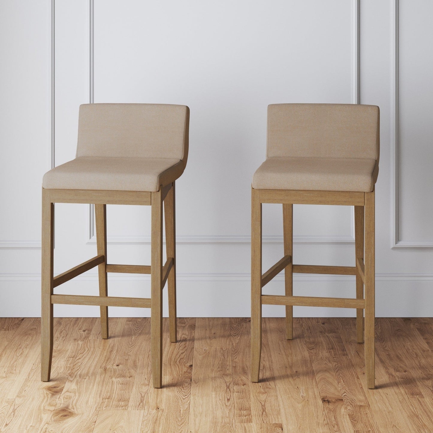 Tabouret de bar moderne Gracie, chaise rembourrée en bouclette et pieds en bois brossé