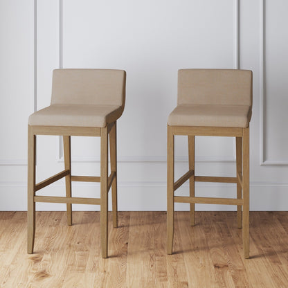 Tabouret de bar moderne Gracie, chaise rembourrée en bouclette et pieds en bois brossé