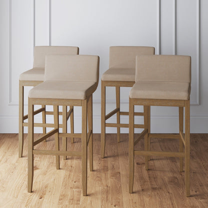 Tabouret de bar moderne Gracie, chaise rembourrée en bouclette et pieds en bois brossé