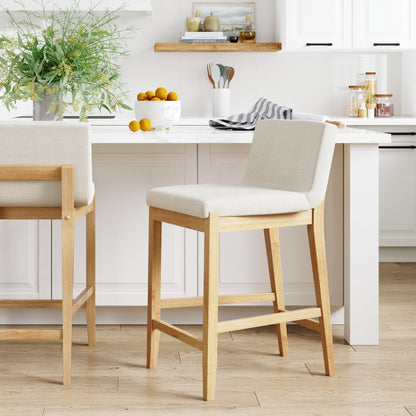 Tabouret de bar moderne Gracie, chaise rembourrée en bouclette et pieds en bois brossé