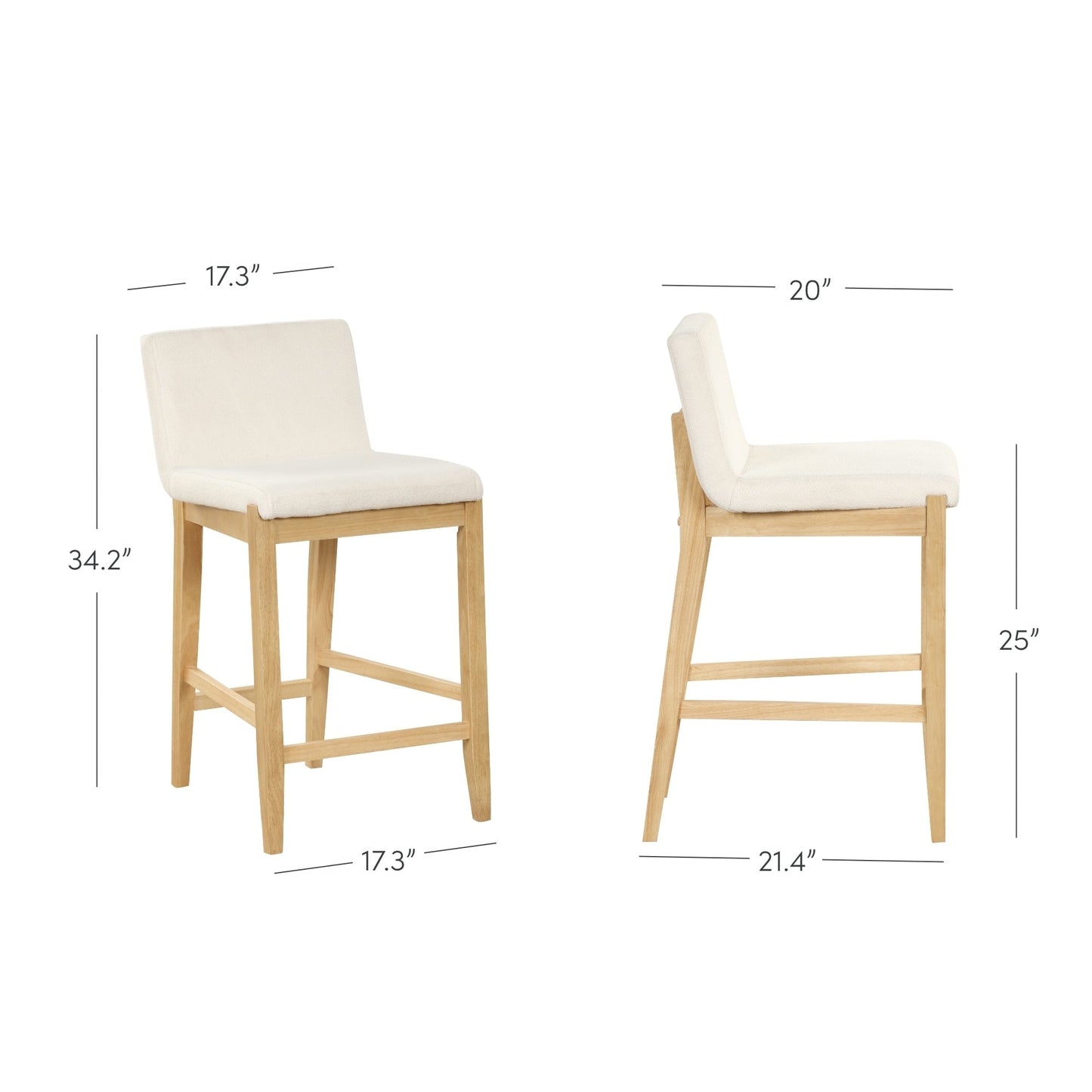 Tabouret de bar moderne Gracie, chaise rembourrée en bouclette et pieds en bois brossé