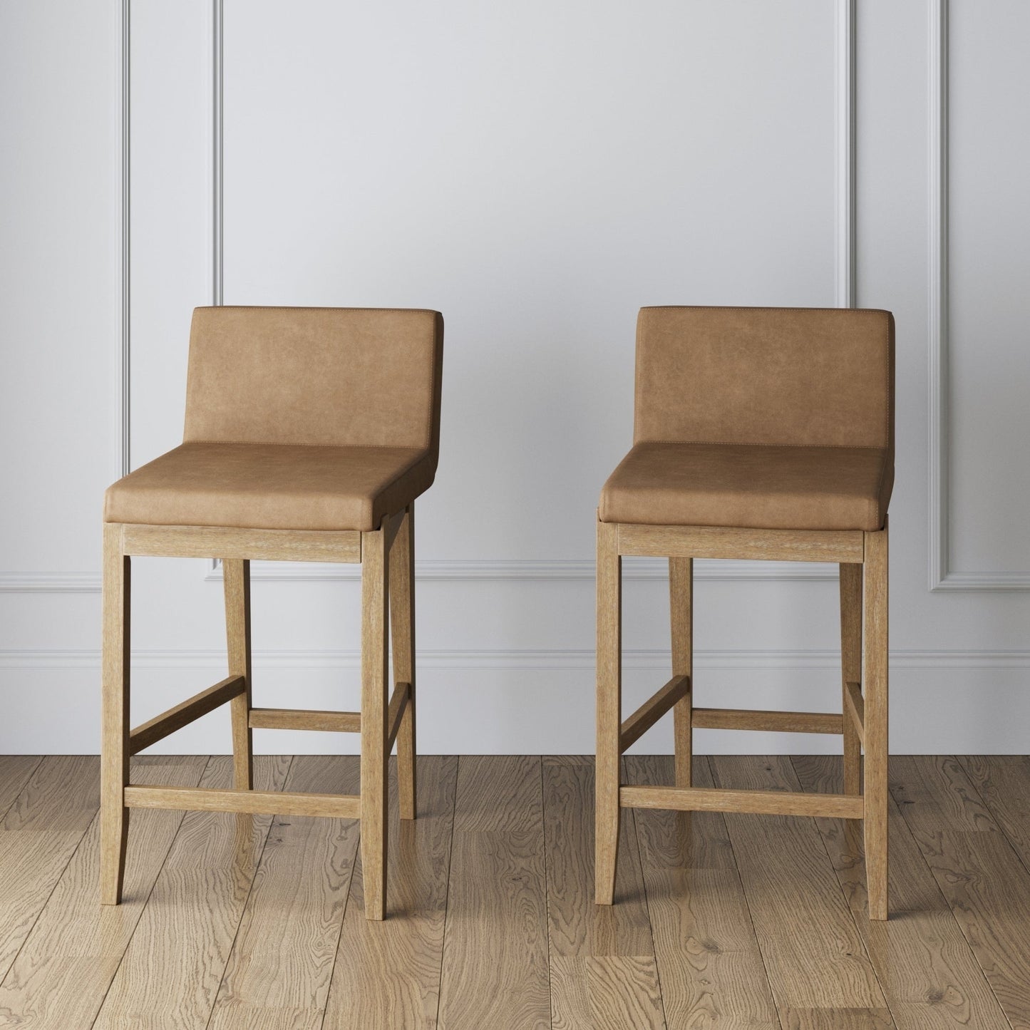 Tabouret de bar moderne Gracie, chaise rembourrée en bouclette et pieds en bois brossé