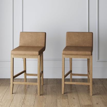 Tabouret de bar moderne Gracie, chaise rembourrée en bouclette et pieds en bois brossé