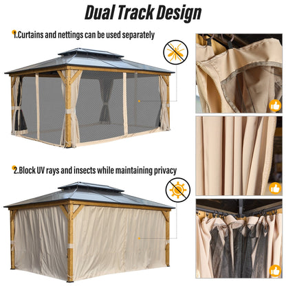 EROMMY Gazebo à toit rigide, Pergola d'extérieur avec double toit, moustiquaire et rideaux, auvent robuste pour patio, jardin, fête à la piscine