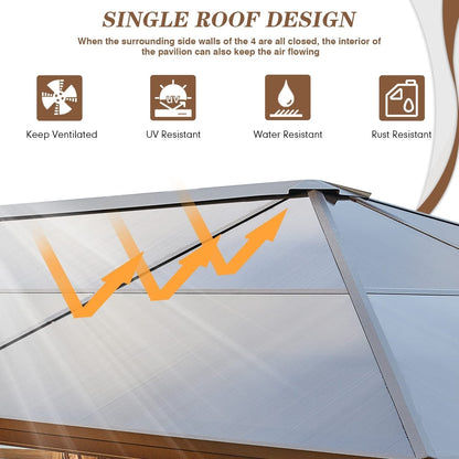 EROMMY Gazebo à toit rigide, Pergola d'extérieur avec double toit, moustiquaire et rideaux, auvent robuste pour patio, jardin, fête à la piscine