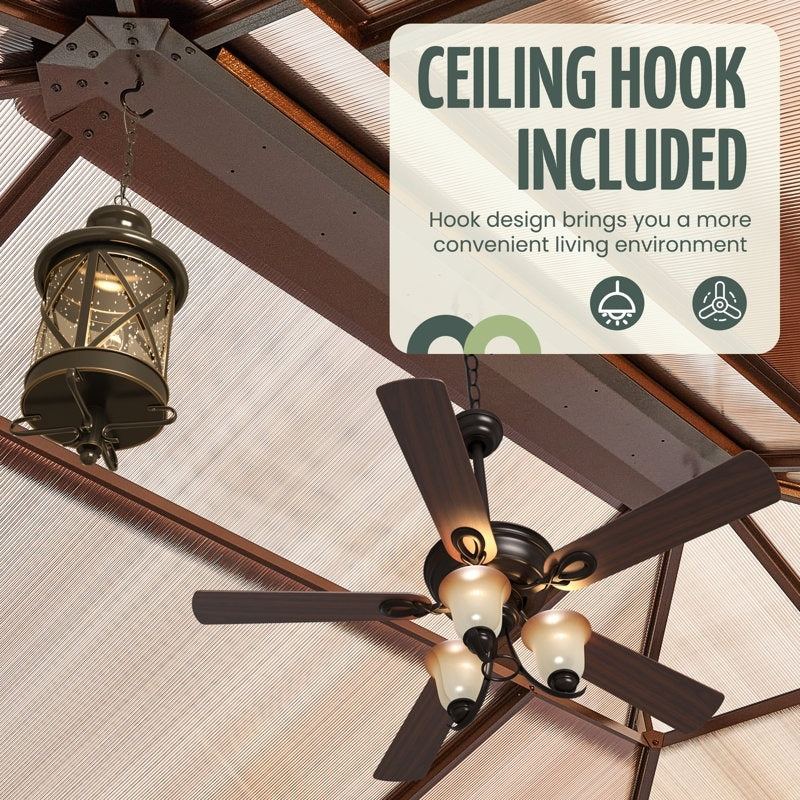 Gazebo à toit rigide pour jardin – Pergola permanente avec moustiquaire, rideaux et toit double, abri extérieur toutes saisons