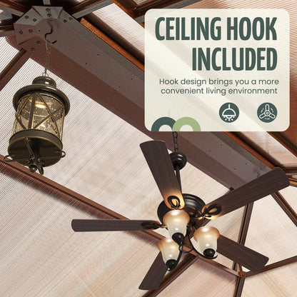 Gazebo à toit rigide pour jardin – Pergola permanente avec moustiquaire, rideaux et toit double, abri extérieur toutes saisons