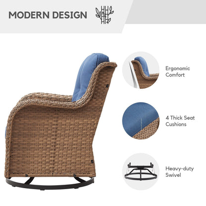 Gymojoy Chaise longue d'extérieur en osier avec base pivotante (lot de 2)