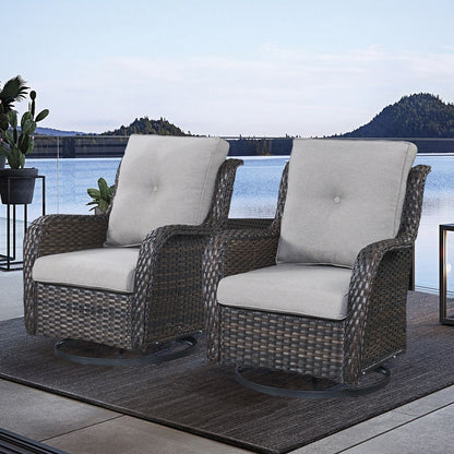 Gymojoy Chaise longue d'extérieur en osier avec base pivotante (lot de 2)