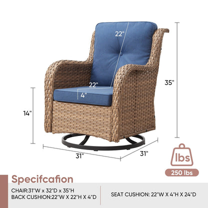 Gymojoy Chaise longue d'extérieur en osier avec base pivotante (lot de 2)