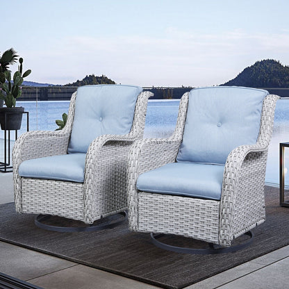 Gymojoy Chaise longue d'extérieur en osier avec base pivotante (lot de 2)