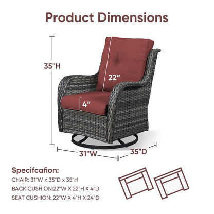 Gymojoy Chaise longue d'extérieur en osier avec base pivotante (lot de 2)