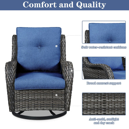 Gymojoy Chaise longue d'extérieur en osier avec base pivotante (lot de 2)