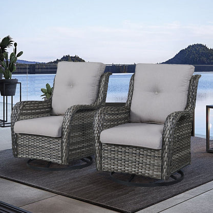 Gymojoy Chaise longue d'extérieur en osier avec base pivotante (lot de 2)