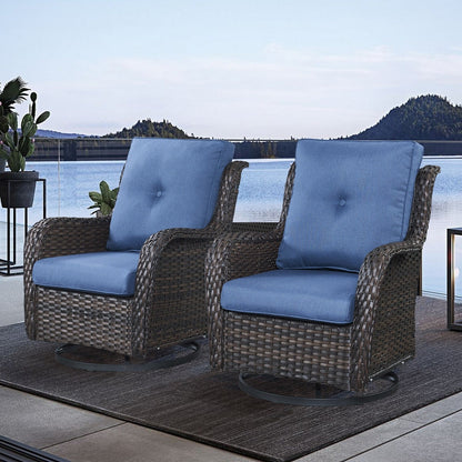 Gymojoy Chaise longue d'extérieur en osier avec base pivotante (lot de 2)