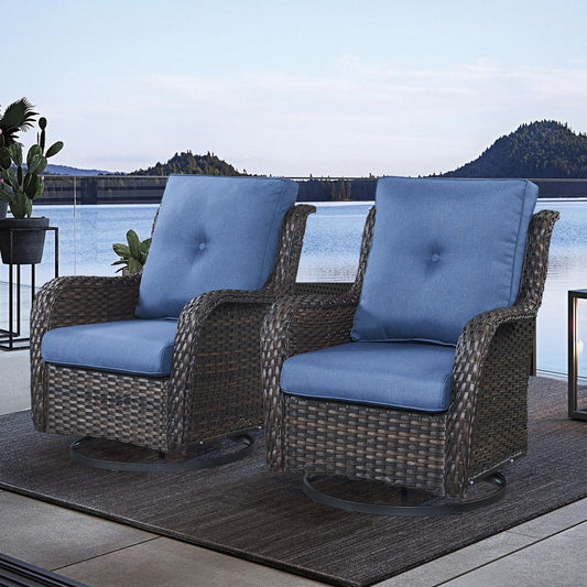 Gymojoy Chaise longue d'extérieur en osier avec base pivotante (lot de 2)