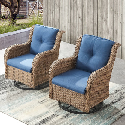 Gymojoy Chaise longue d'extérieur en osier avec base pivotante (lot de 2)