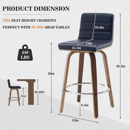 Tabourets de bar/comptoir pivotants en simili cuir 26/29, lot de 2/3