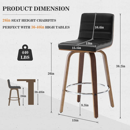 Tabourets de bar/comptoir pivotants en simili cuir 26/29, lot de 2/3