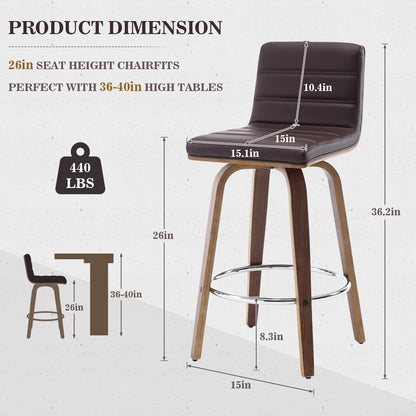 Tabourets de bar/comptoir pivotants en simili cuir 26/29, lot de 2/3