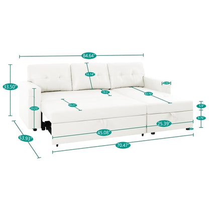 Canapé d'angle convertible et réversible avec lit escamotable, chaise longue avec rangement intégré et pieds robustes.