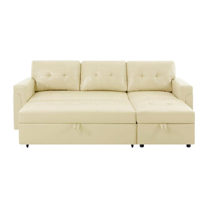 Canapé d'angle convertible et réversible avec lit escamotable, chaise longue avec rangement intégré et pieds robustes.