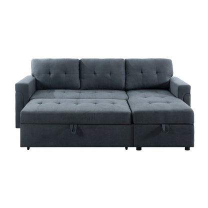 Canapé d'angle convertible et réversible avec lit escamotable, chaise longue avec rangement intégré et pieds robustes.