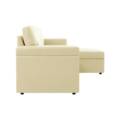 Canapé d'angle convertible et réversible avec lit escamotable, chaise longue avec rangement intégré et pieds robustes.